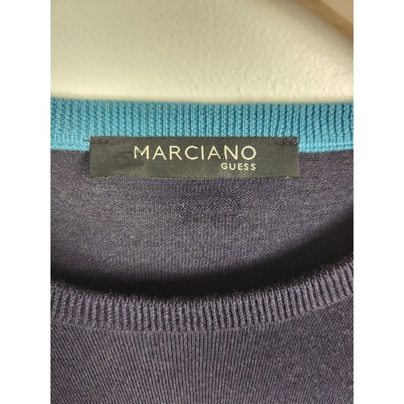 Marciano Guess Men's Sz. XXL Navy & Grey Stripe Wool Blend Lightweight Sweater - Picture 2 of 6